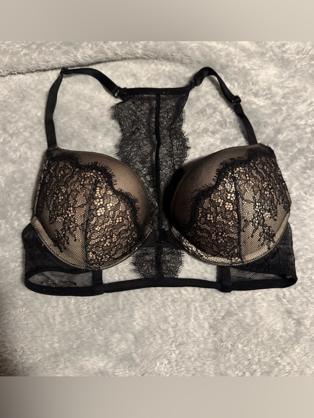 Victoria's Secret Black Lace Overlay Bra with Nude Lining